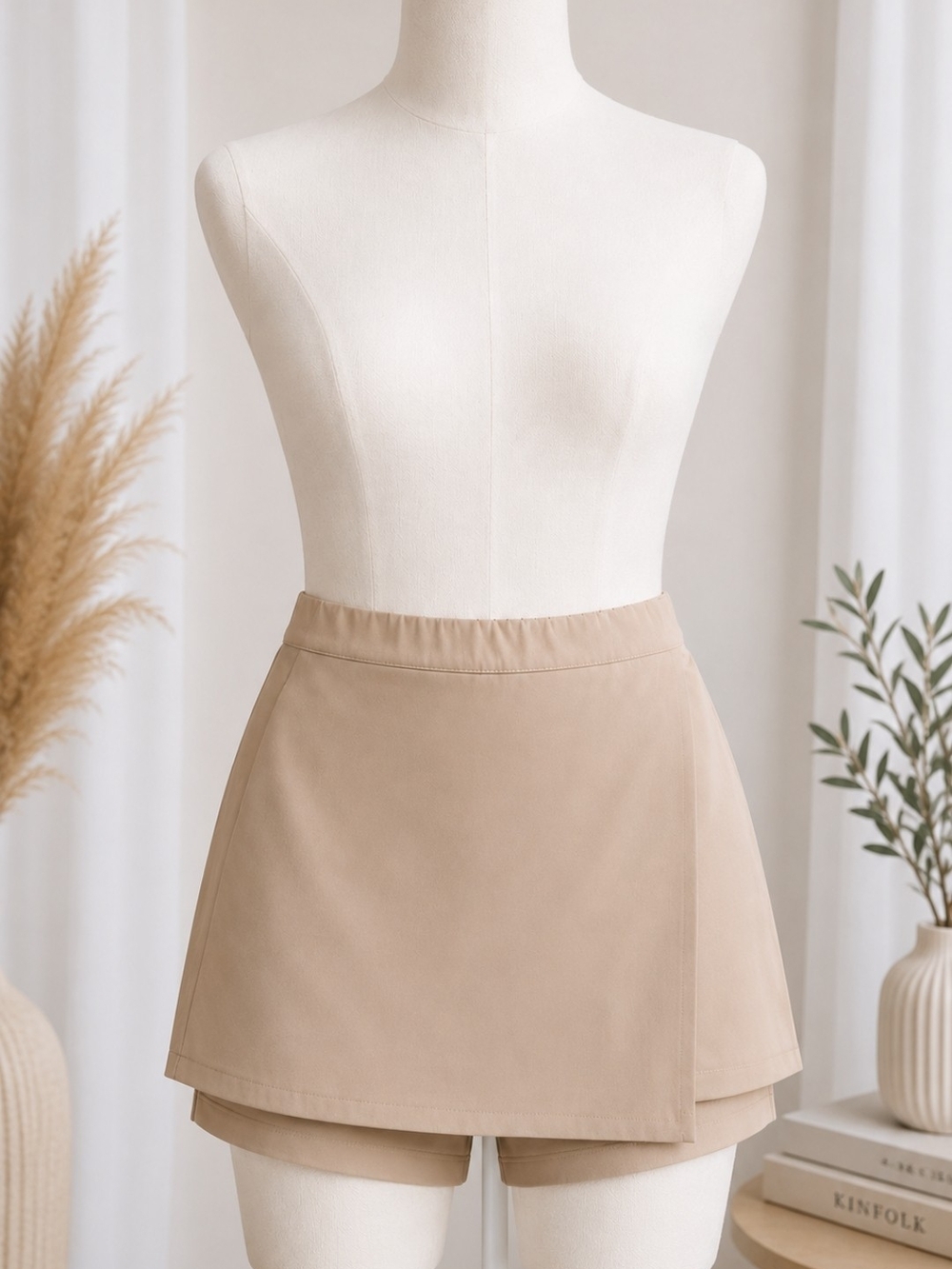 Ellen Tracy Beige Wrap Skort With Pockets